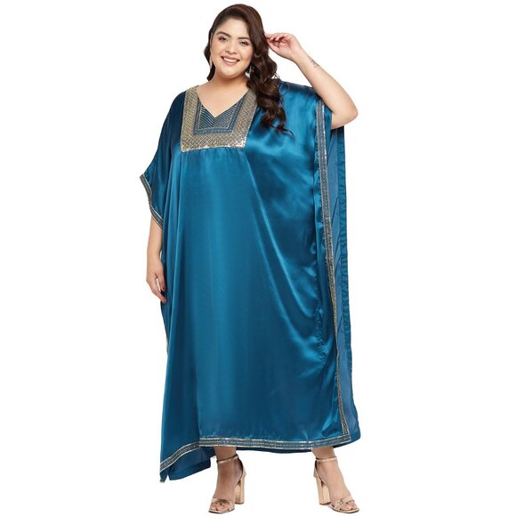 Gypsie Blu Women Plus Size Caftan Dress Satin Sequences Maxi Dresses for Gown - Picture 3 of 8